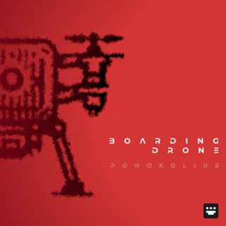 Cover art for 'Boarding Drone' single by Pohokolius released in 2024, showing a close-up view of a boarding drone, set against a bold red background