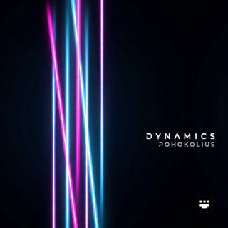 Album art for 'Dynamics' by Pohokolius, featuring the title in a stylized white font and the artist's name in a thinner, orange font, set against a background of overlapping, abstract geometric shapes in shades of grey.