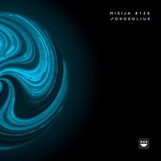 The album cover for 'Misija br. 126' by Pohokolius features a pitch-black background. A glowing blue planet occupies the left side, while the artist and track title are displayed in a space-themed font at the top right.