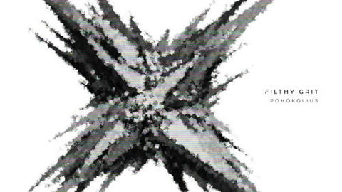 Cover art for the single 'Filthy Grit' by Pohokolius, released in 2025. The artwork features a vibrant yet dark abstract design in a cubism style, showcasing a dynamic interplay of red shapes and colors that evoke a sense of depth and emotion.