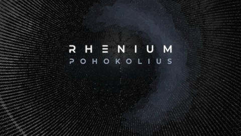 Album cover art for 'Rhenium' single by Pohokolius released in 2025, featuring an abstract dark photo of distorted gray mesh converging to a dark gray circle in the center. The track name 'Rhenium' and artist 'Pohokolius' appear in white/pale light purple in the middle.