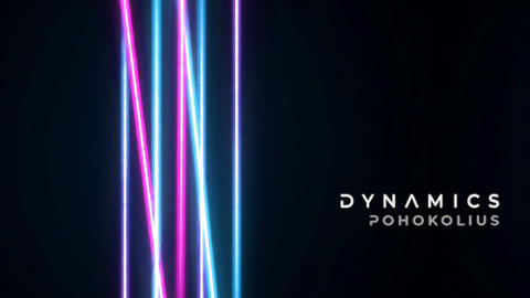 Album art for 'Dynamics' by Pohokolius, featuring the title in a stylized white font and the artist's name in a thinner, orange font, set against a background of overlapping, abstract geometric shapes in shades of grey.