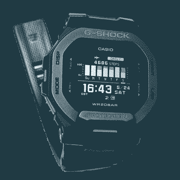 diterovana fotografija G-SHOCK MOVE GBD200-1 sata na belom papiru, amaterski snimak